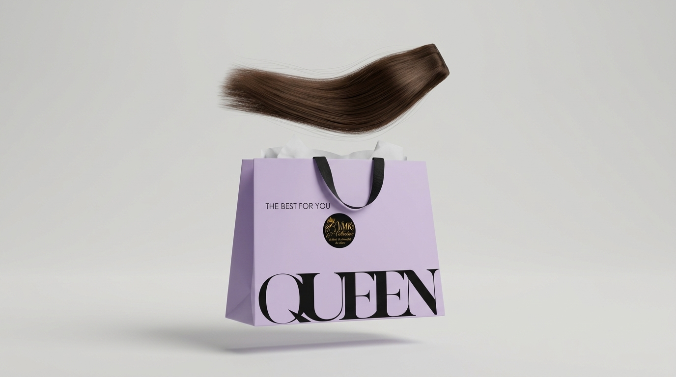 A dark brown VMK bundle floating above a lilac QUEEN bag